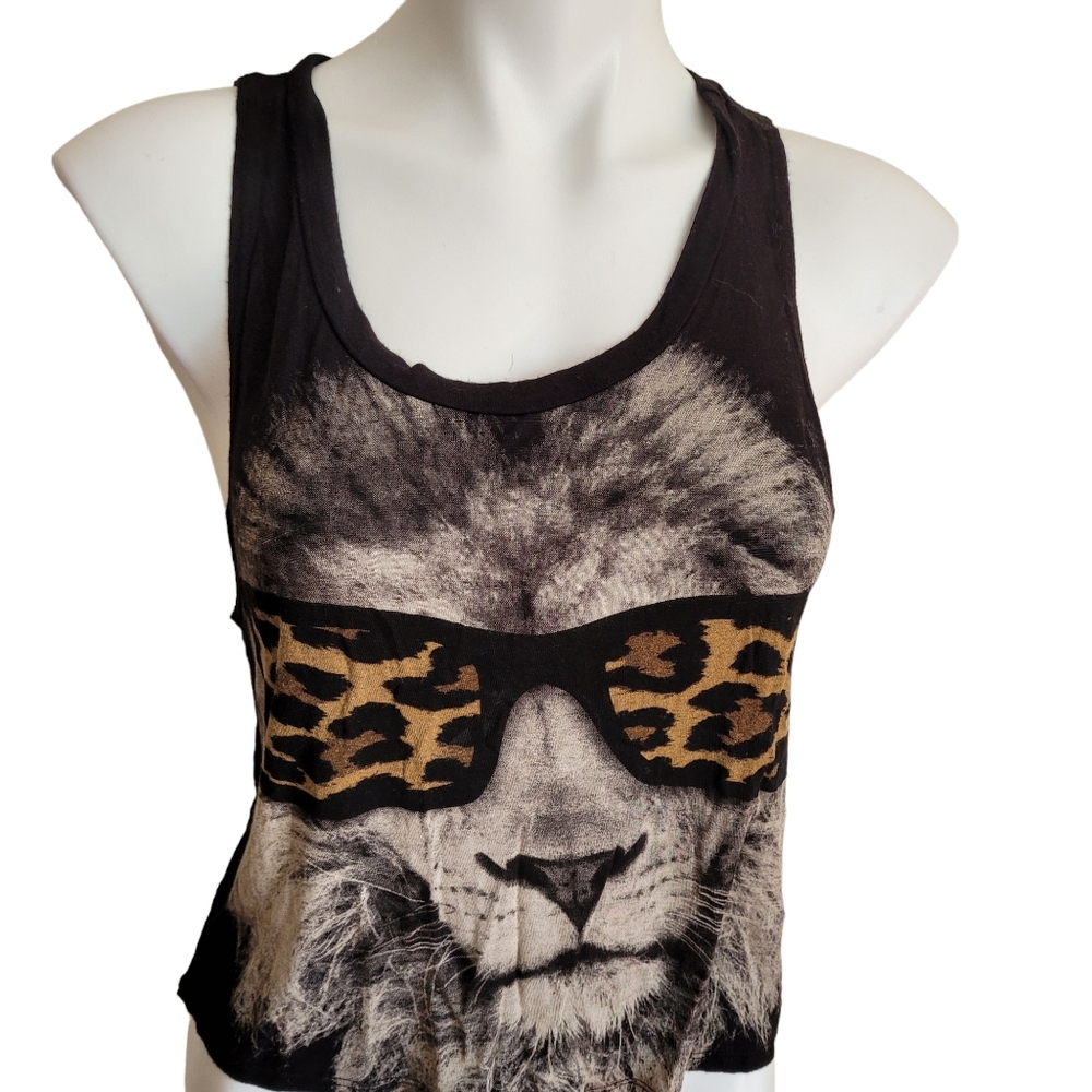 Madrag Leopard Crop Tank Top  Small Black White Gray Lightweight